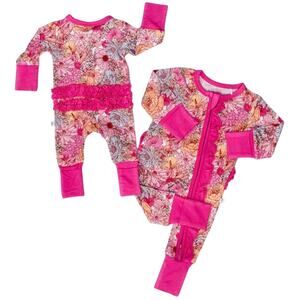 NWT Laree + Co Journee Floral Bamboo Ruffle Convertible 3 Way Zipper Footie 4T